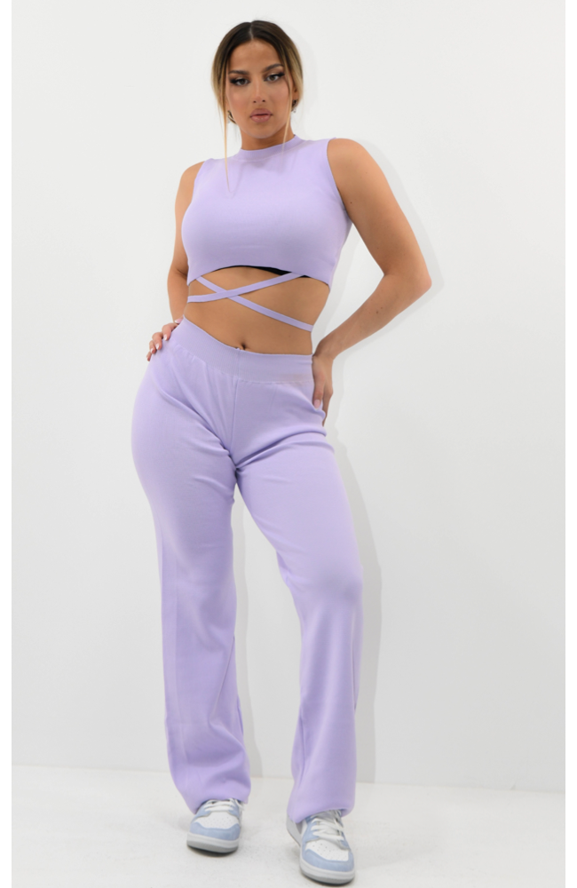 Ensemble top à lacets + pantalon côtelée 