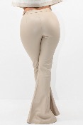Pantalon pattes d'éléphant fendu aux chevilles en simili cuir