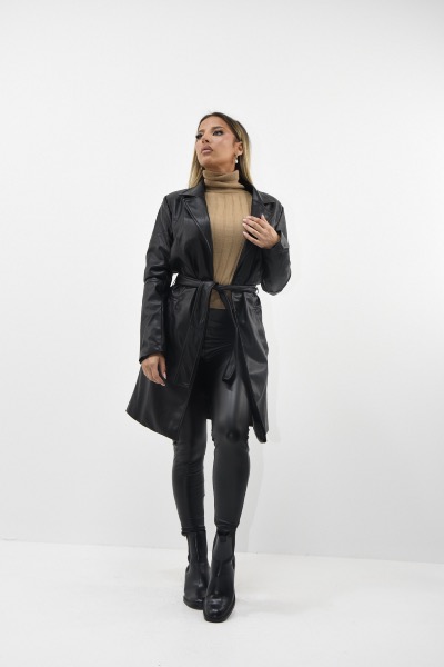 Trench en simili cuir noir