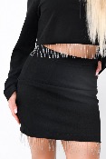 Ensemble haut crop top à strass + bas mini jupe à strass
