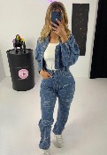 Jeans bleu straight motif griffé - ELVY PARIS